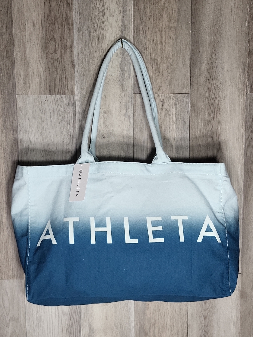 Athleta Blue Ombre Tote Bag Large Canvas Beach Gym Travel Carryall NWT